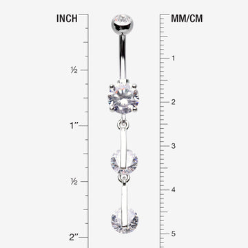 Detail View 1 of Glistening Sparkle Gem Droplets Belly Button Ring-Clear Gem